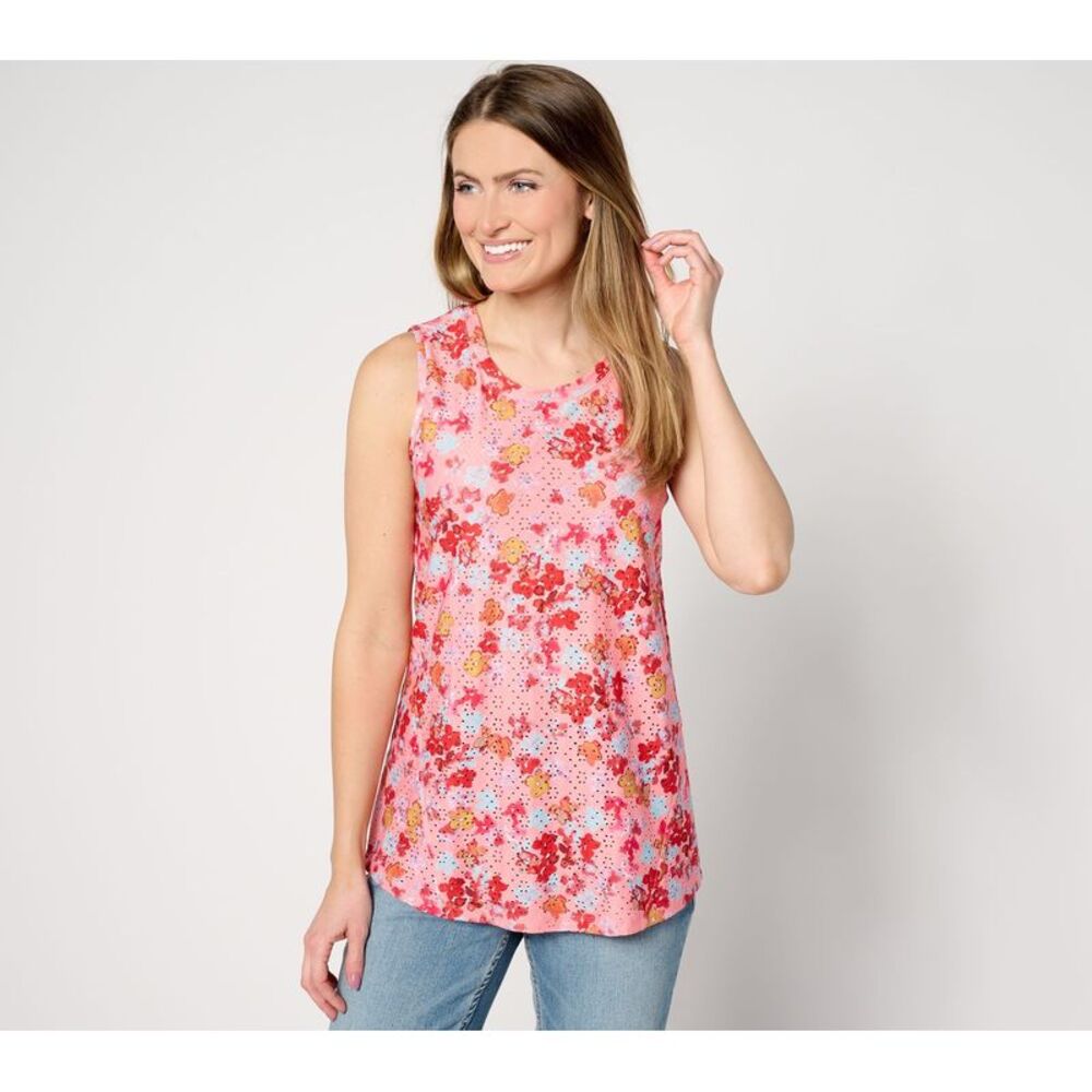 Farmers Defense Women's Top Sz M Printed Eyelet Tank Pink A648341